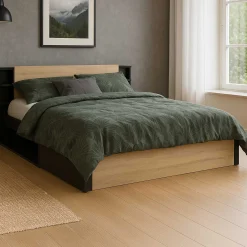 Bett Maura mit Stauraum 140 x 190cm/200 cm-Kronberg Eiche/Mattschwarz