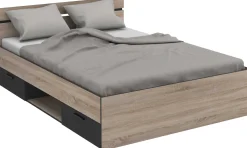 Bett Micheline 140 x 190 cm-gebürstete Eiche/mattschwarz