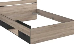 Bett Micheline 140 x 190 cm-gebürstete Eiche/mattschwarz