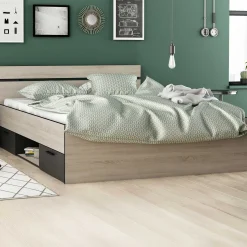 Bett Micheline 140 x 190 cm-gebürstete Eiche/mattschwarz