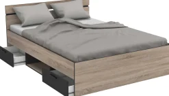 Bett Micheline 140 x 190 cm-gebürstete Eiche/mattschwarz