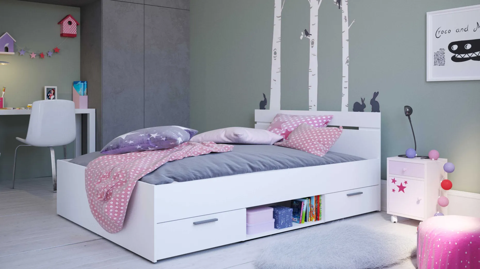 Bett Micheline 140 x 190 cm-matt weiß