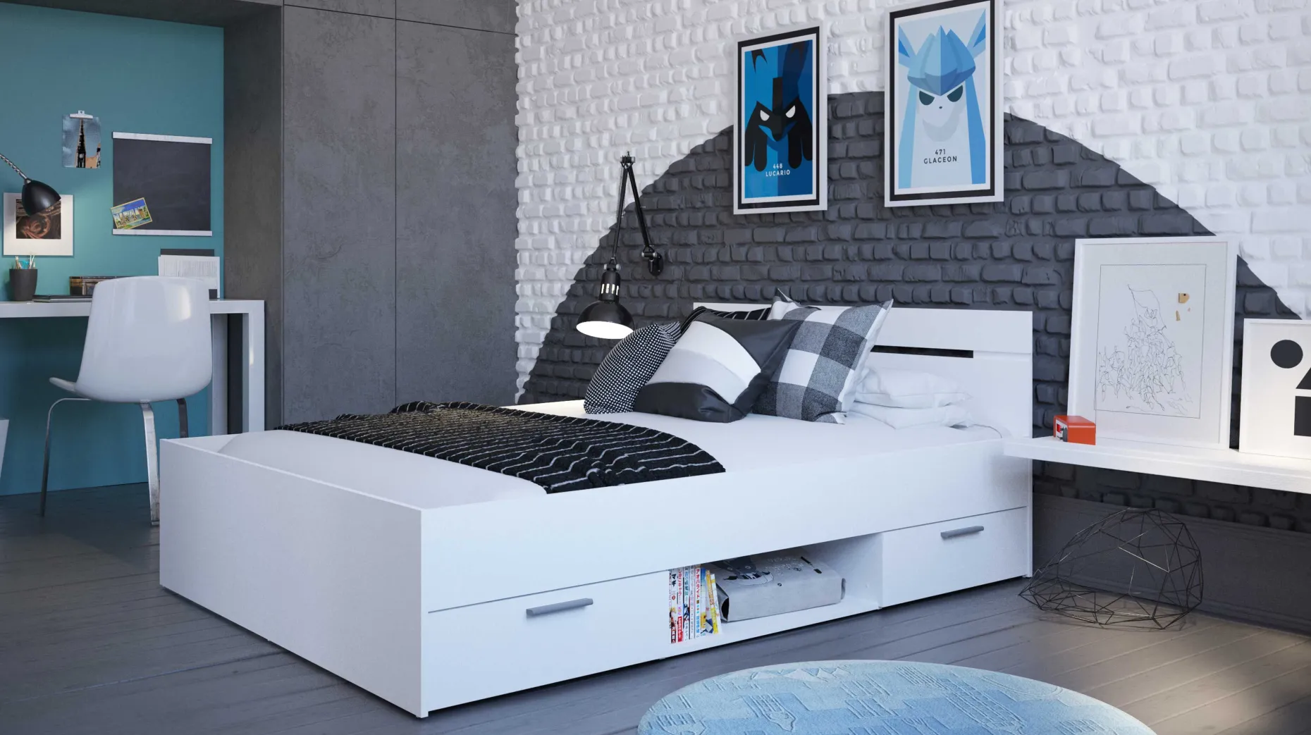 Bett Micheline 140 x 190 cm-matt weiß