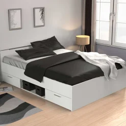 Bett Micheline 140 x 200 cm mit Stauraum -matt weiß