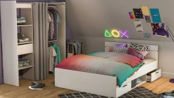 Bett Micheline 140 x 200 cm mit Stauraum -matt weiß