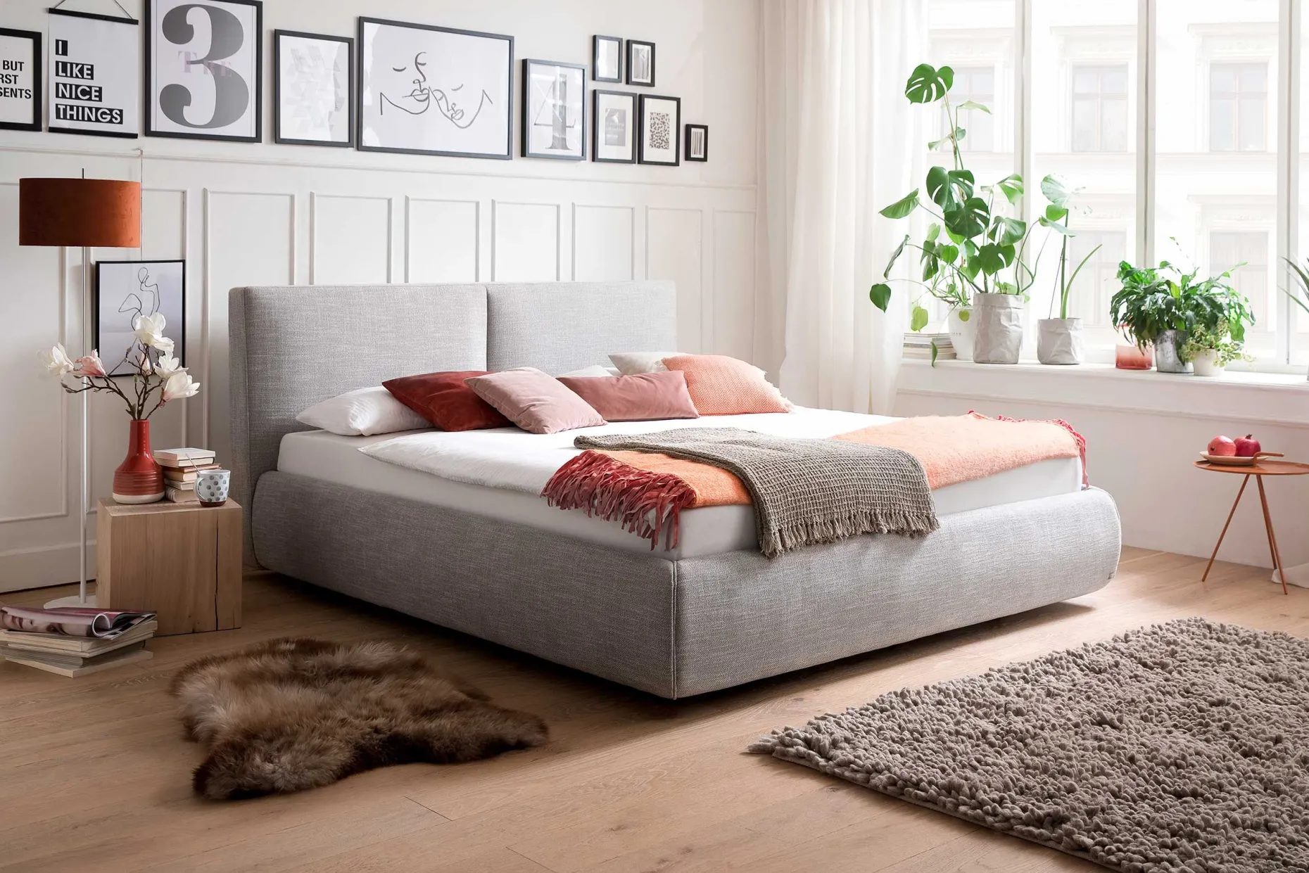 Bett mit Stauraum Celine 180x200 - hellgrau