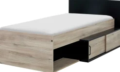 Bett mit Stauraum Quinten 90x200 - Eiche Kronberg hell/schwarz