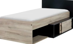 Bett mit Stauraum Quinten 90x200 - Eiche Kronberg hell/schwarz