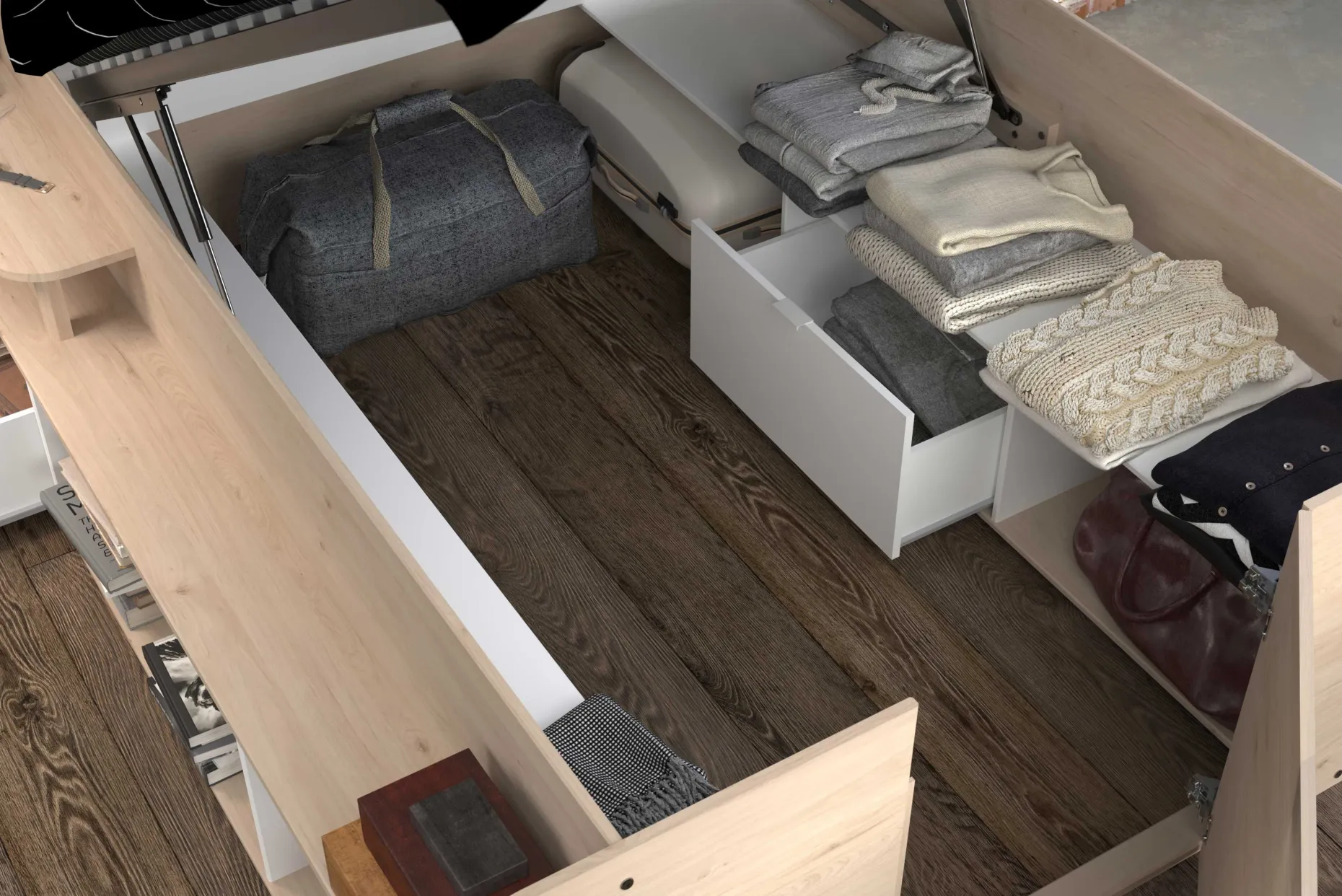Bett mit Stauraum Taravel 140x200 - Jackson Eiche/Weiß