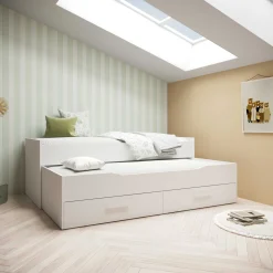 Bett mit Unterbett Twist - 90x200cm - mit zwei Schubladen - weiß