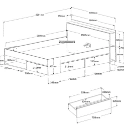 Bett Most 160x200cm - Eiche/schwarz