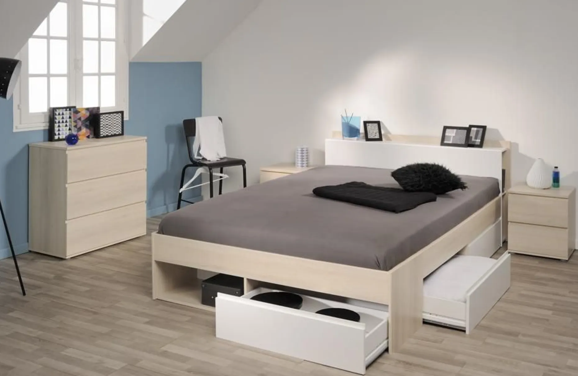 Bett Most 160x200cm mit Schubladen - Akazie