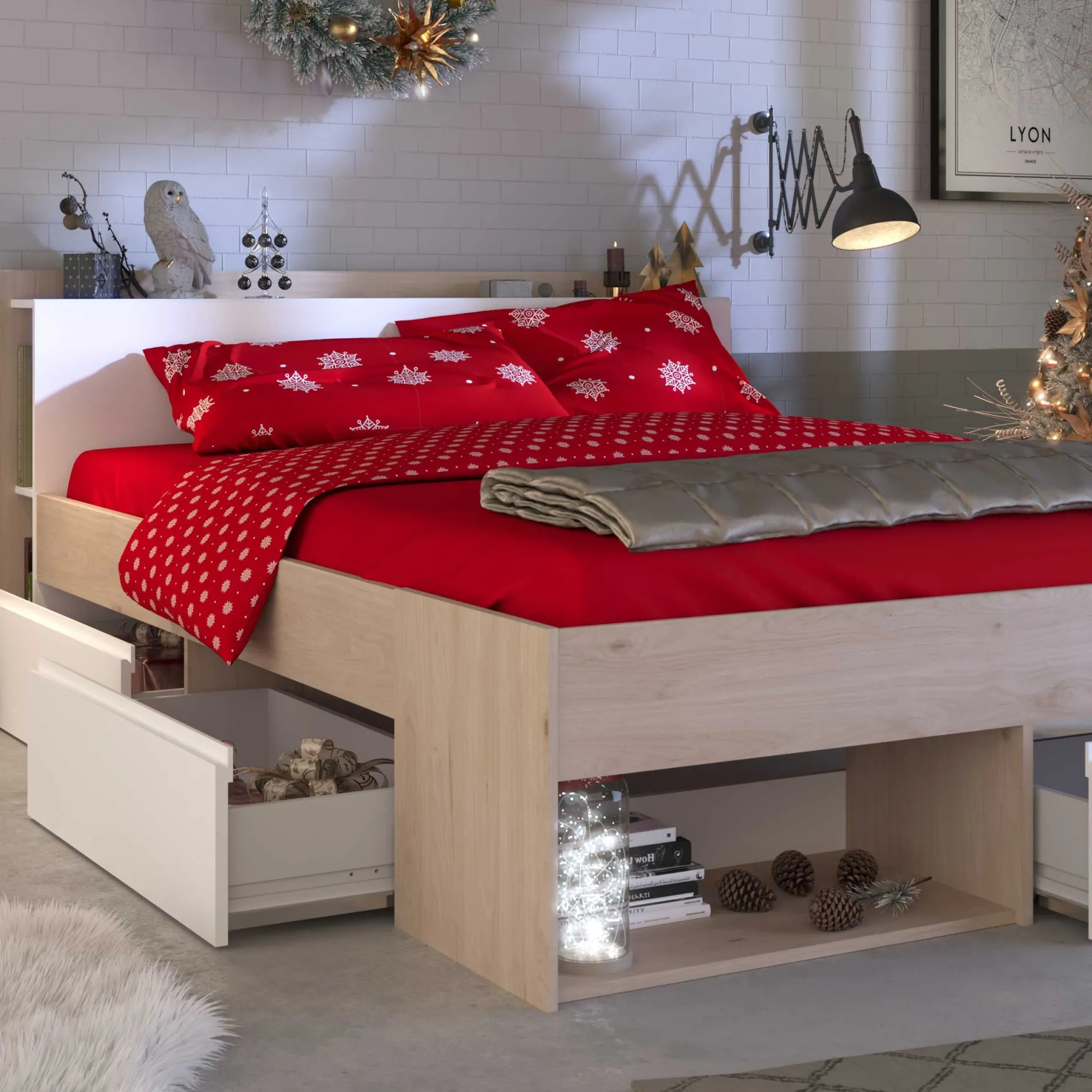 Bett Most 160x200cm mit Schubladen - Akazie