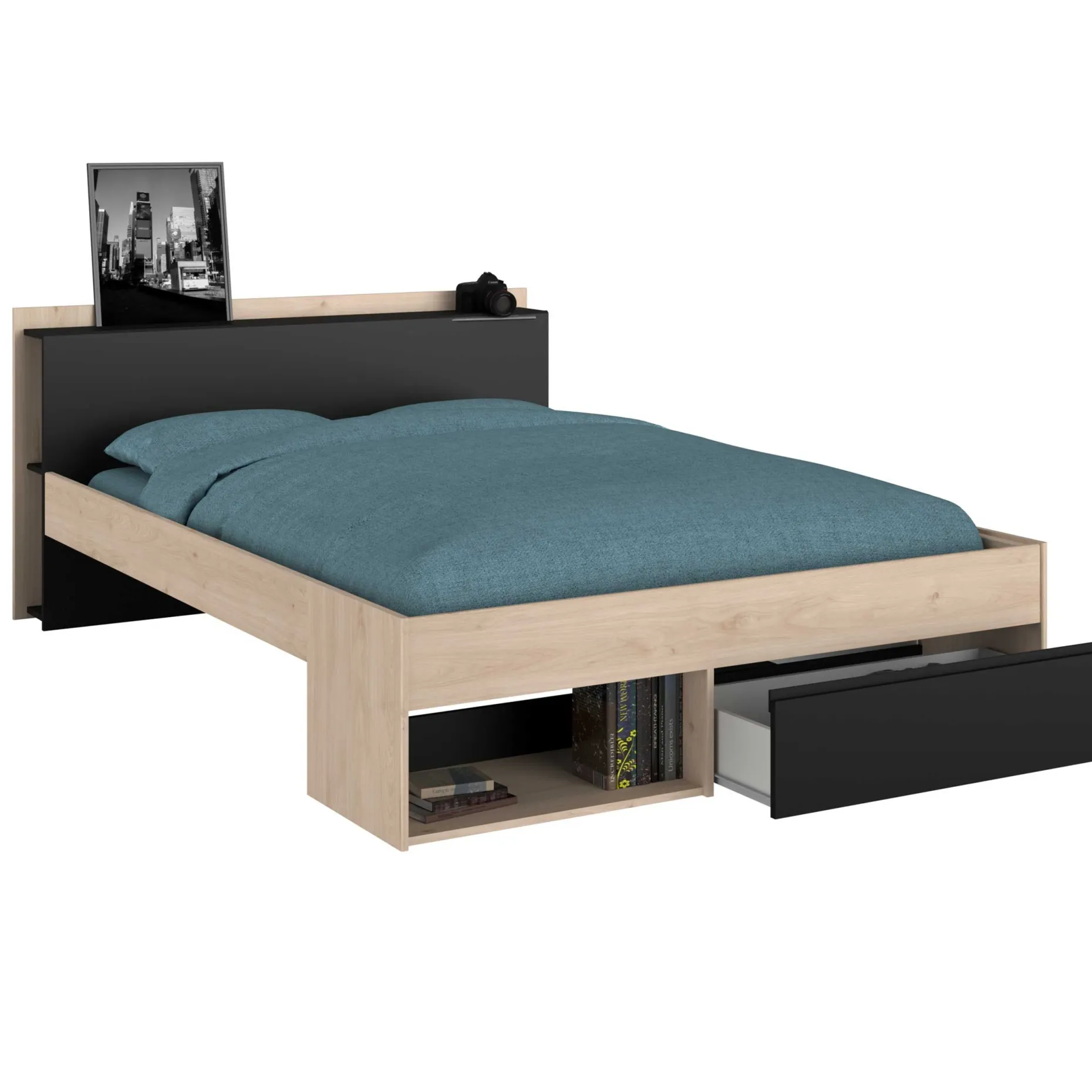 Bett Most 140x190/200cm mit Schubladen - schwarz