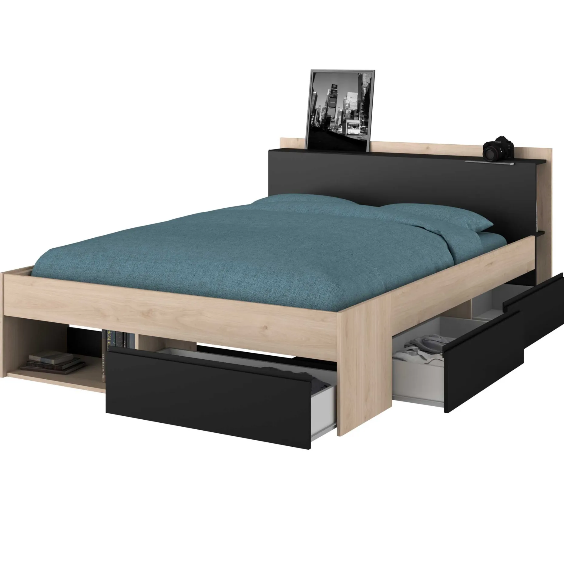 Bett Most 140x190/200cm mit Schubladen - schwarz