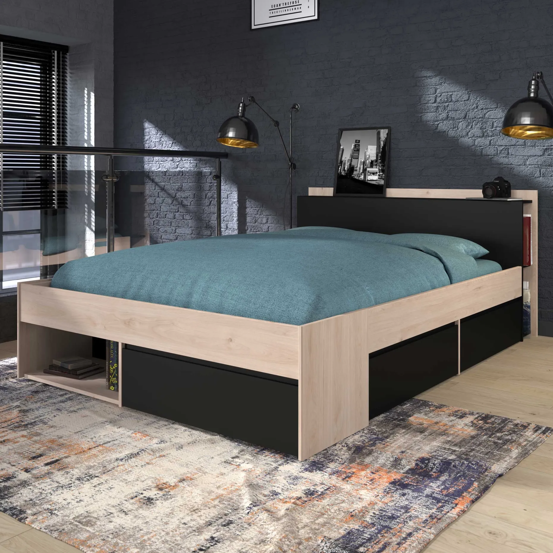 Bett Most 140x190/200cm mit Schubladen - schwarz