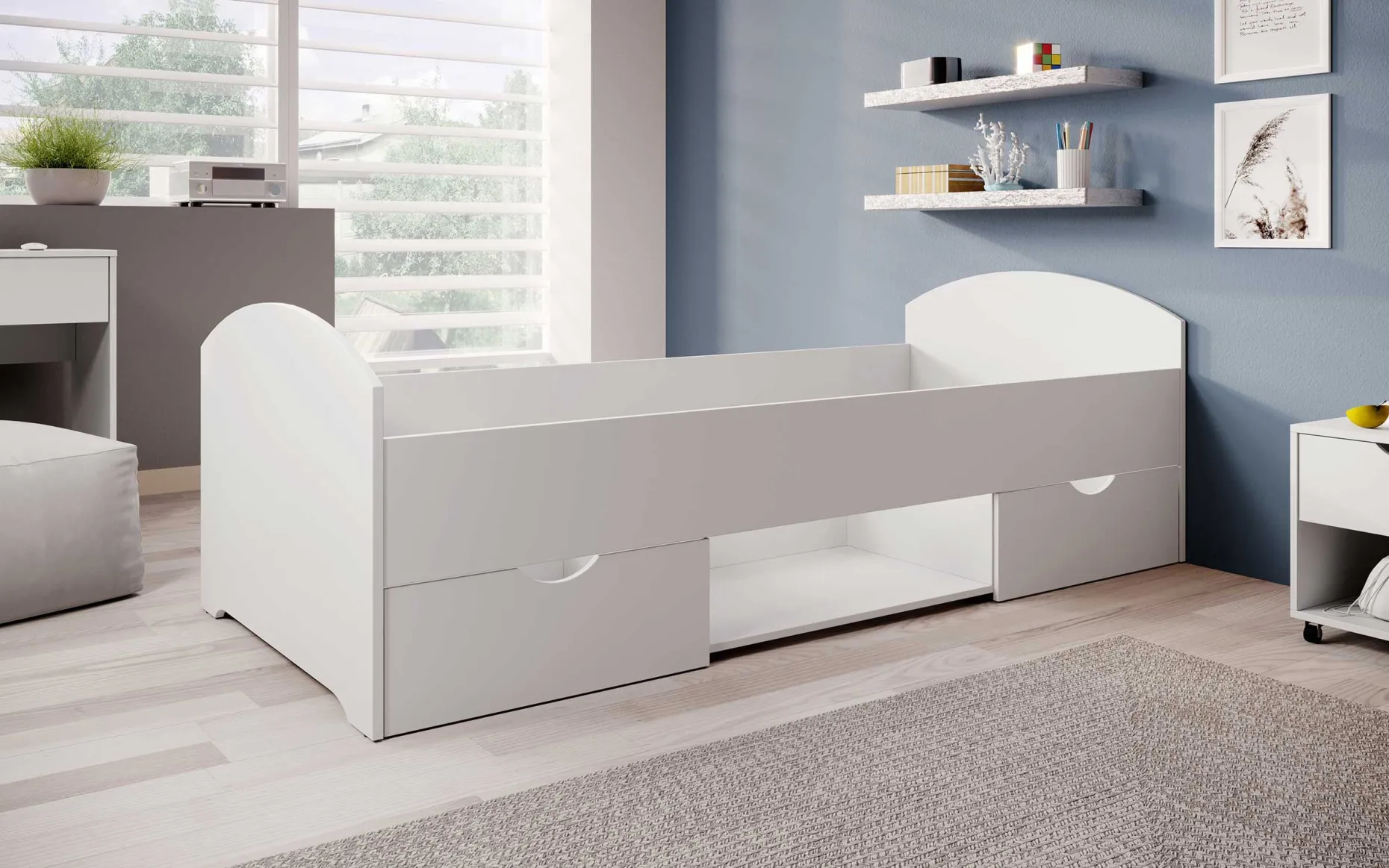 Bett Nero 90x200 mit 2 Schubladen - weiß