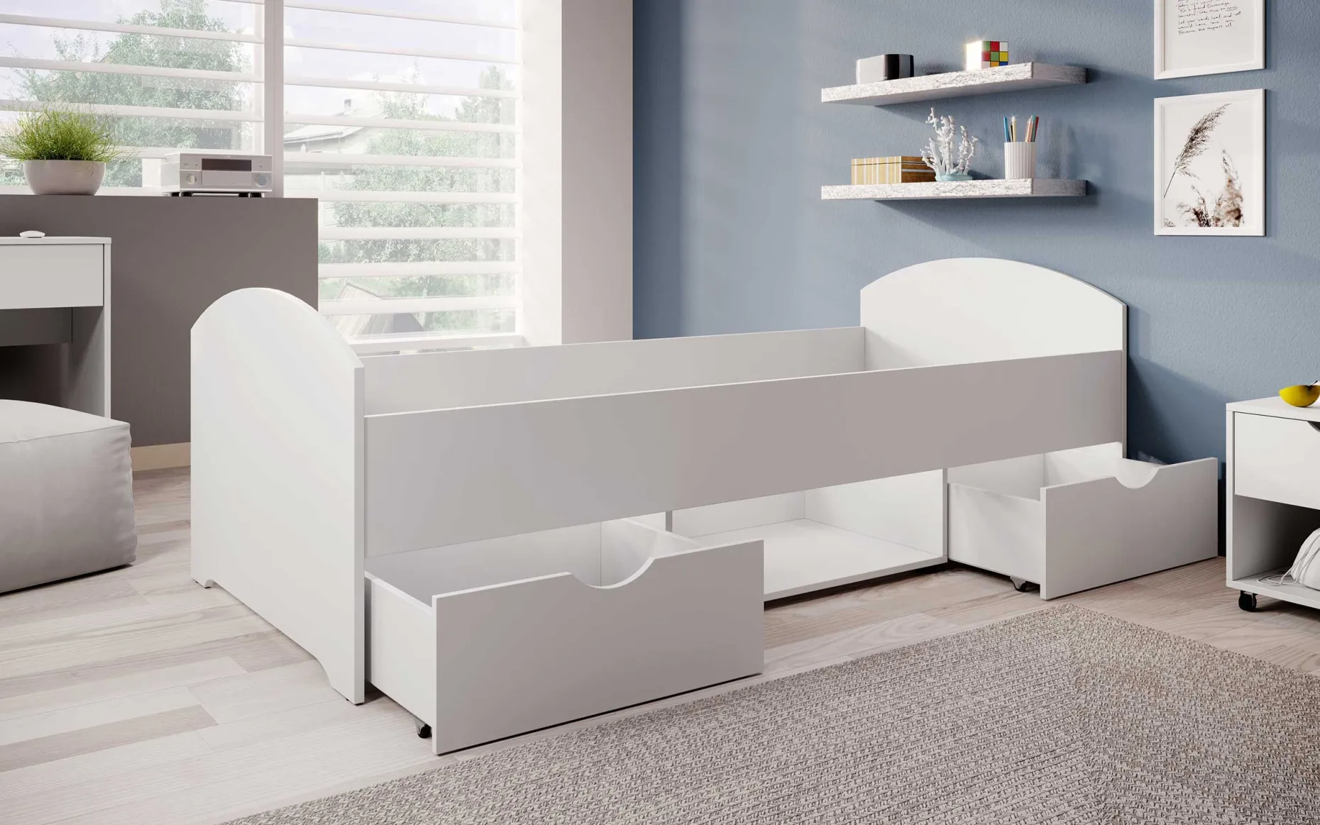 Bett Nero 90x200 mit 2 Schubladen - weiß