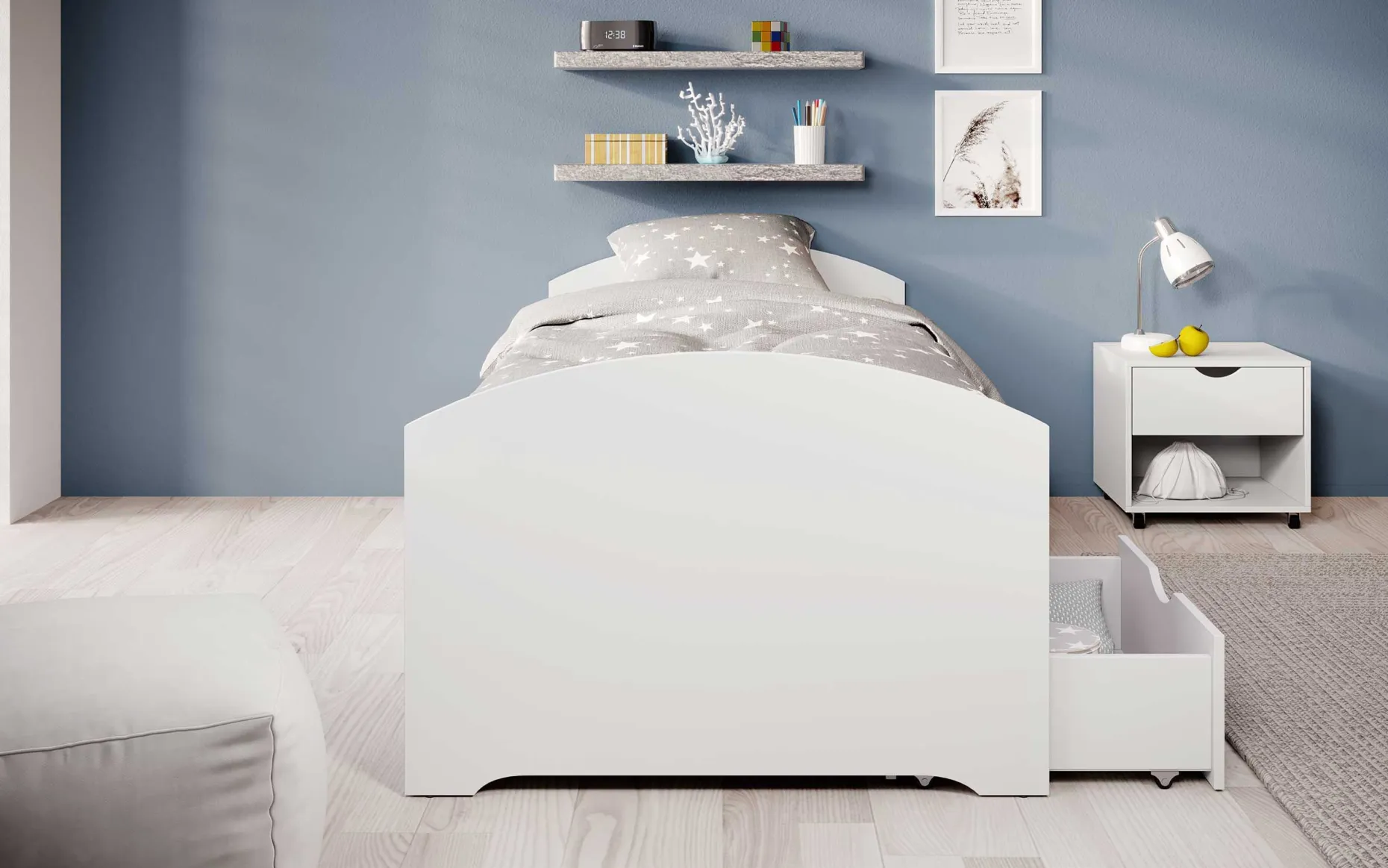 Bett Nero 90x200 mit 2 Schubladen - weiß