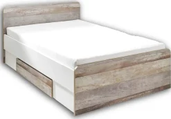 Bett Petrus 140x200 mit 2 Schubladen - weiß/ driftwood