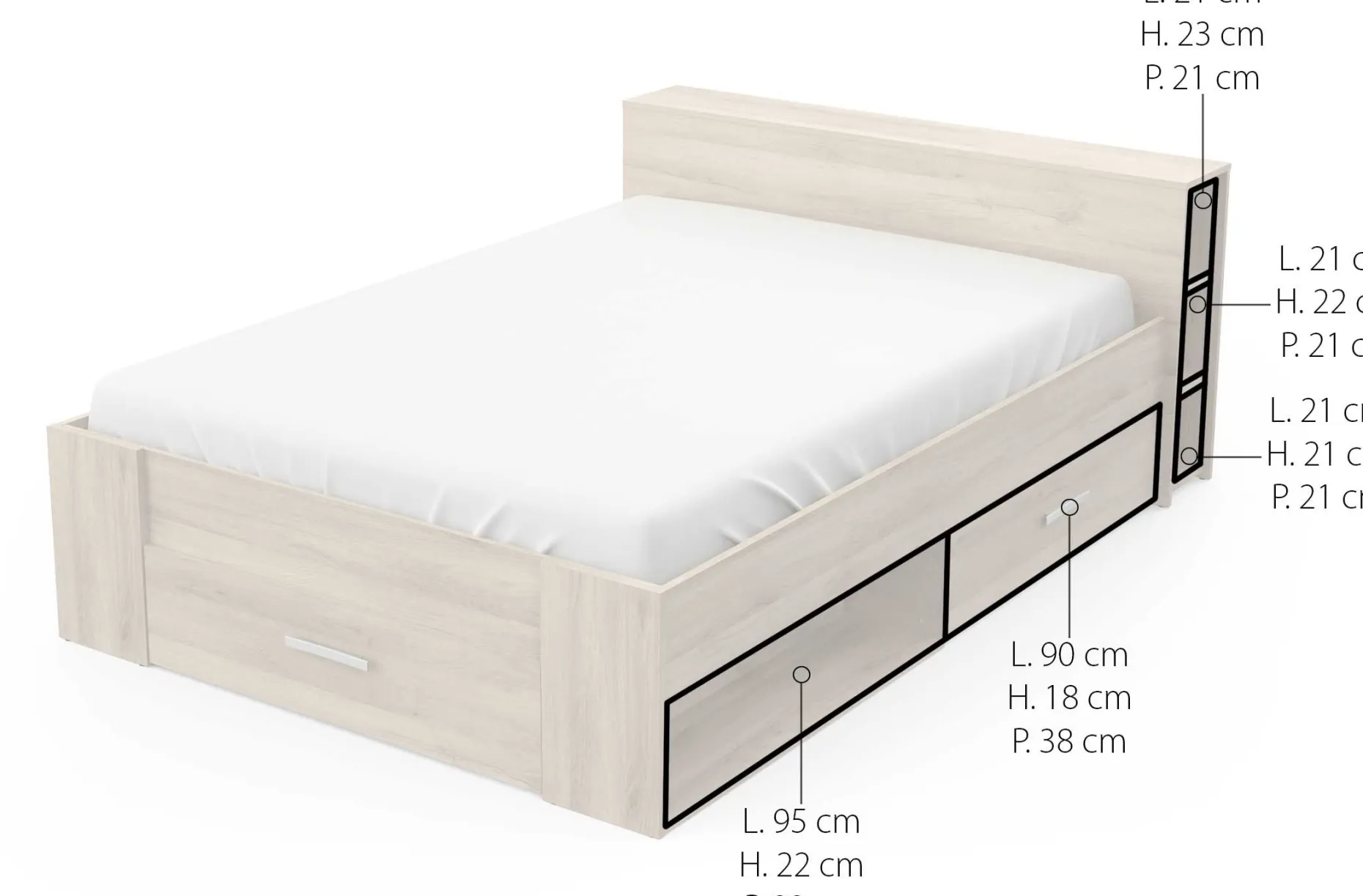 Bett Polly 140 x 200 cm-Kronberger Eiche