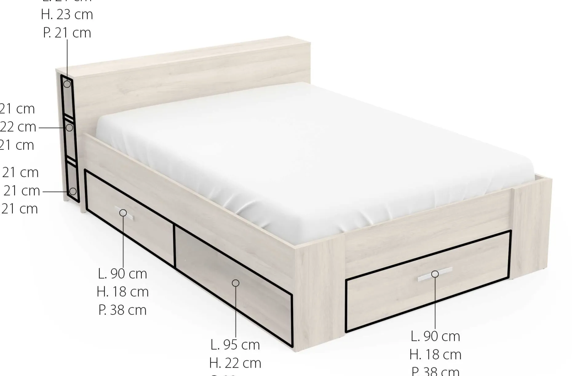 Bett Polly 140 x 200 cm-Kronberger Eiche