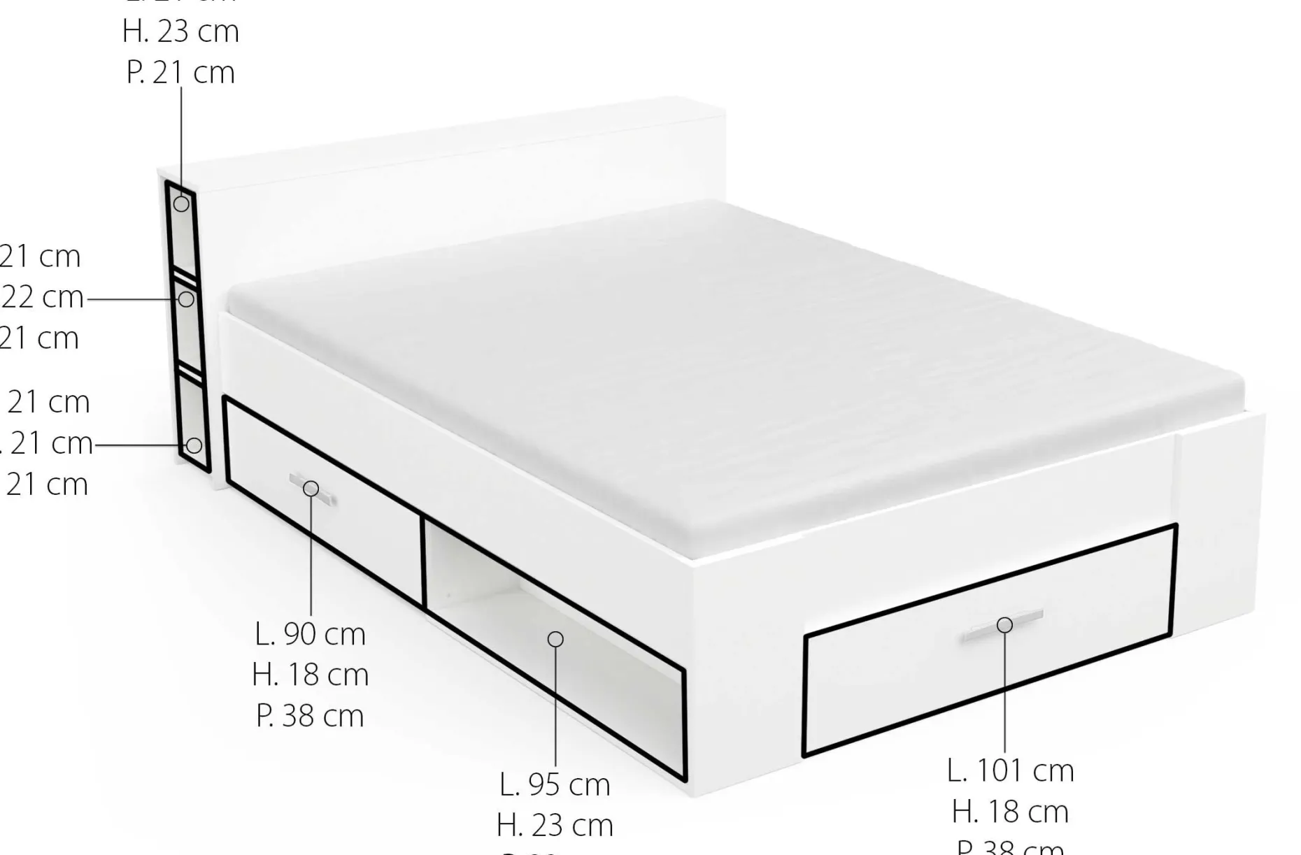 Bett Polly 160 x 200 cm-matt weiß