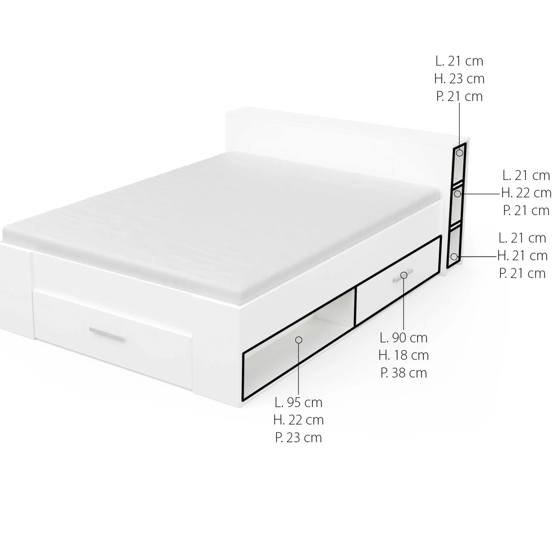 Bett Polly 140 x 190 cm-matt weiß