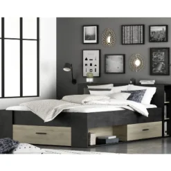 Bett Polly 140 x 190 cm-Sidewalk schwarz/Kronberger Eiche