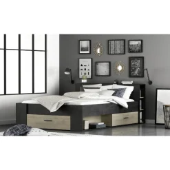 Bett Polly 140 x 190 cm-Sidewalk schwarz/Kronberger Eiche