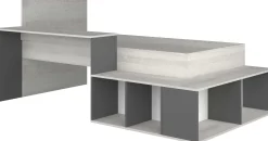 Bett Quinn 90x200 cm mit Schreibtisch und Stauraum - Kiefer/grau
