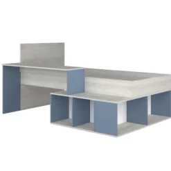 Bett Quinn 90x200 cm mit Schreibtisch und Stauraum - Kiefer/blau