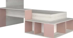 Bett Quinn 90x200 cm mit Schreibtisch und Stauraum - Kiefer/altrosa
