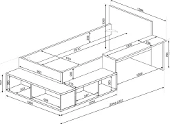 Bett Quinn 90x200 cm mit Schreibtisch und Stauraum - Kiefer/altrosa