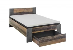 Bett Rudi 140x200 mit 1 Schublade - alter Stil/Beton