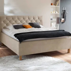 Bett San Marino 160x200cm mit Stauraum Kunstleder - beige/eiche