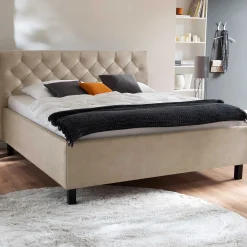 Bett San Marino 180x200cm mit Stauraum Kunstleder - beige/schwarz