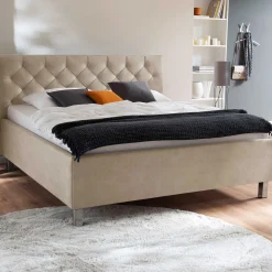 Bett San Marino 180x200cm mit Stauraum Kunstleder - beige/chrom