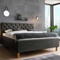 Bett San Marino 160x200cm mit Stauraum Kunstleder - anthrazit/eik