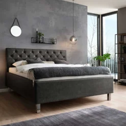 Bett San Marino 160x200cm mit Stauraum Kunstleder - anthrazit/chrom