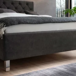 Bett San Marino 160x200cm mit Stauraum Kunstleder - anthrazit/chrom
