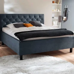 Bett San Marino 160x200cm mit Stauraum Kunstleder - blau/schwarz