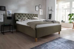 Bett San Marino 160x200cm mit Stauraum Kunstleder - grün/eiche