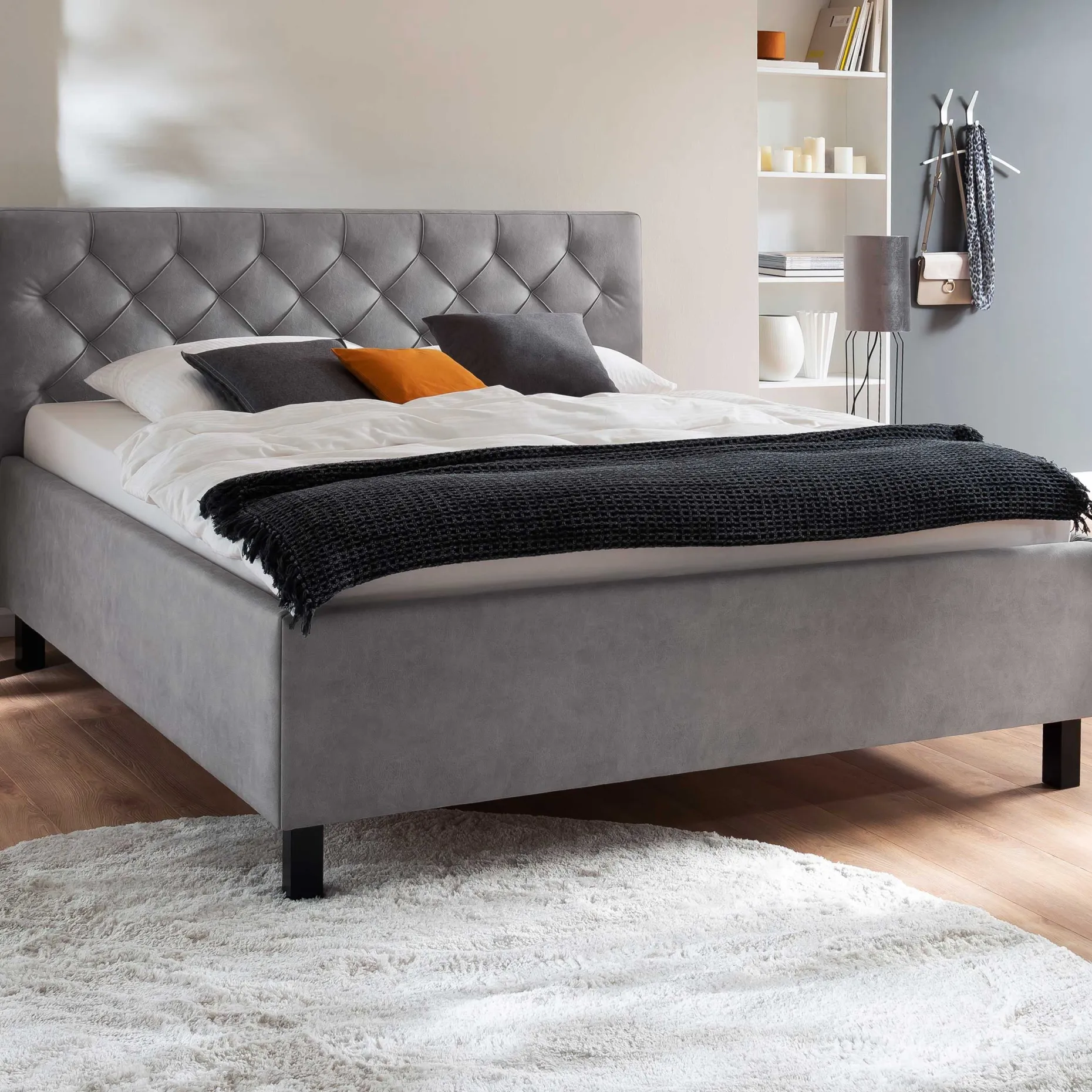 Bett San Marino 180x200cm mit Stauraum Kunstleder - grau/schwarz