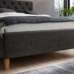 Bett San Marino 180x200cm mit Stauraum Kunstleder - anthrazit/eik