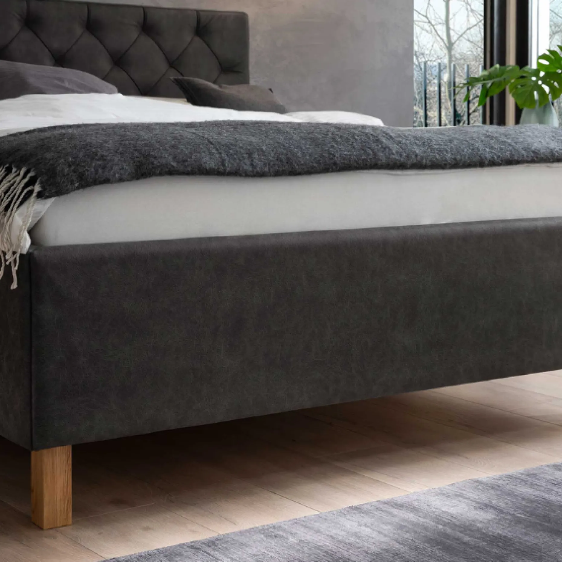 Bett San Marino 180x200cm mit Stauraum Kunstleder - anthrazit/eik