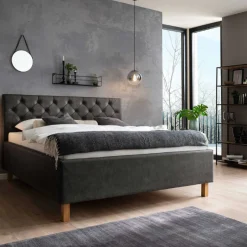 Bett San Marino 180x200cm mit Stauraum Kunstleder - anthrazit/eik