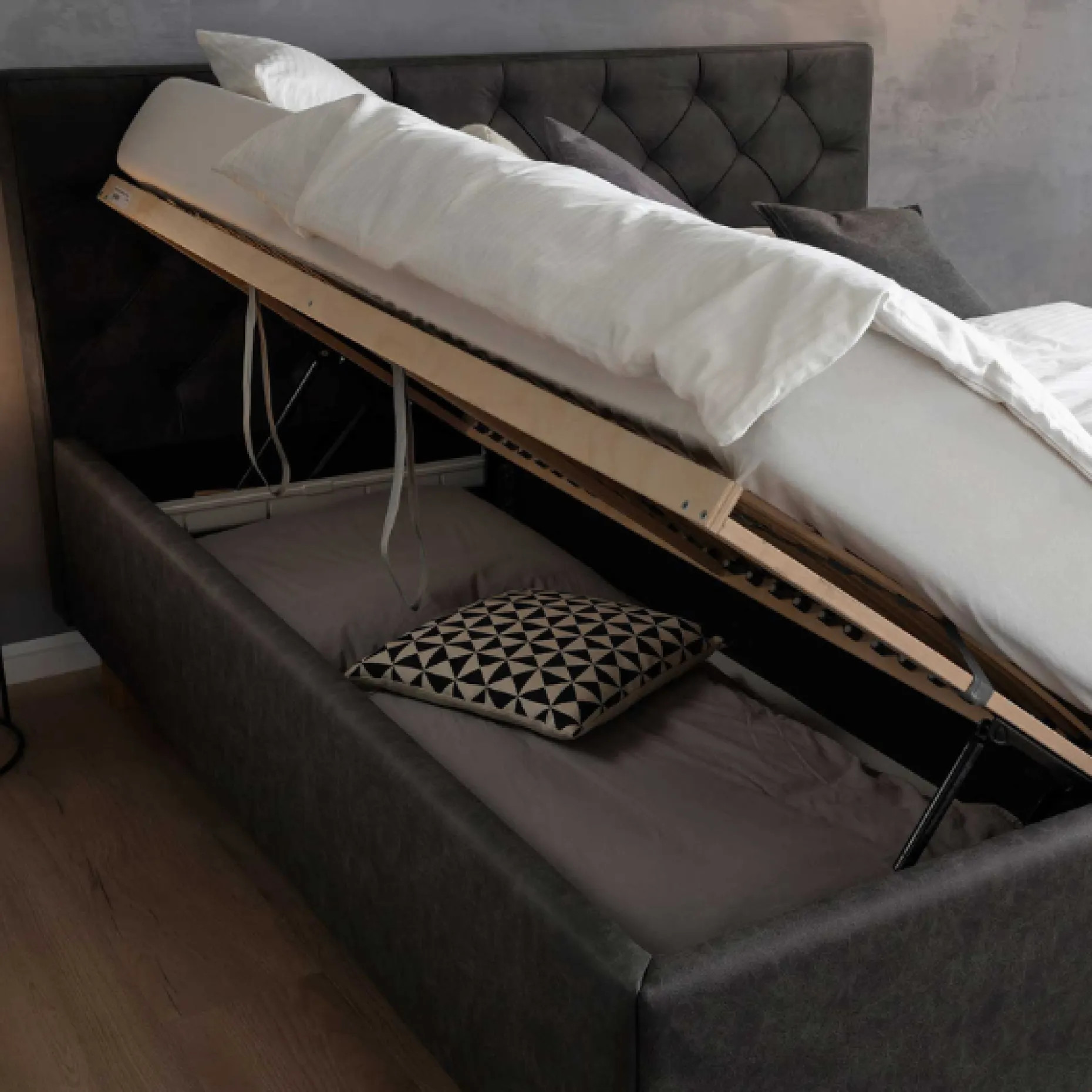 Bett San Marino 180x200cm mit Stauraum Kunstleder - anthrazit/eik