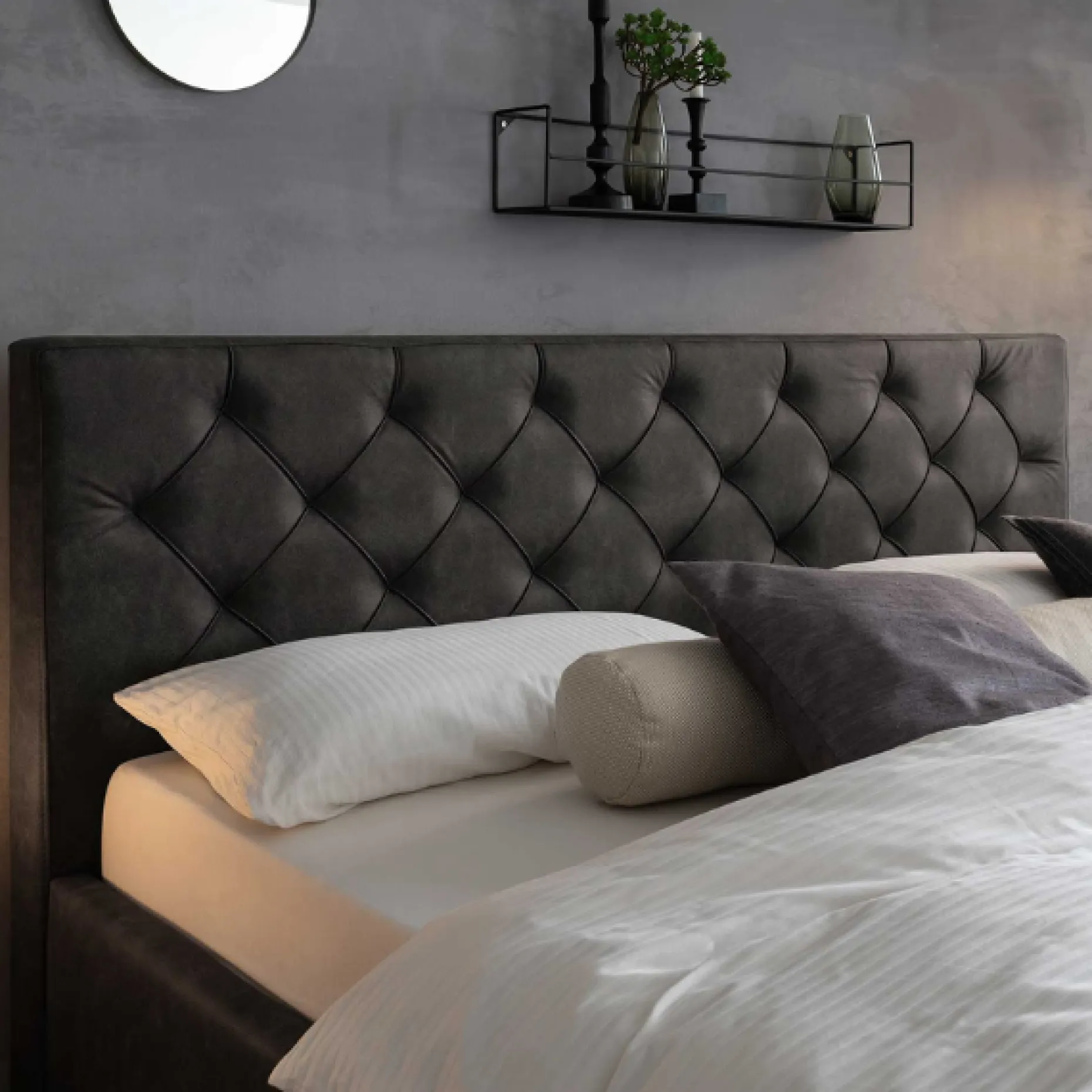 Bett San Marino 180x200cm mit Stauraum Kunstleder - anthrazit/eik