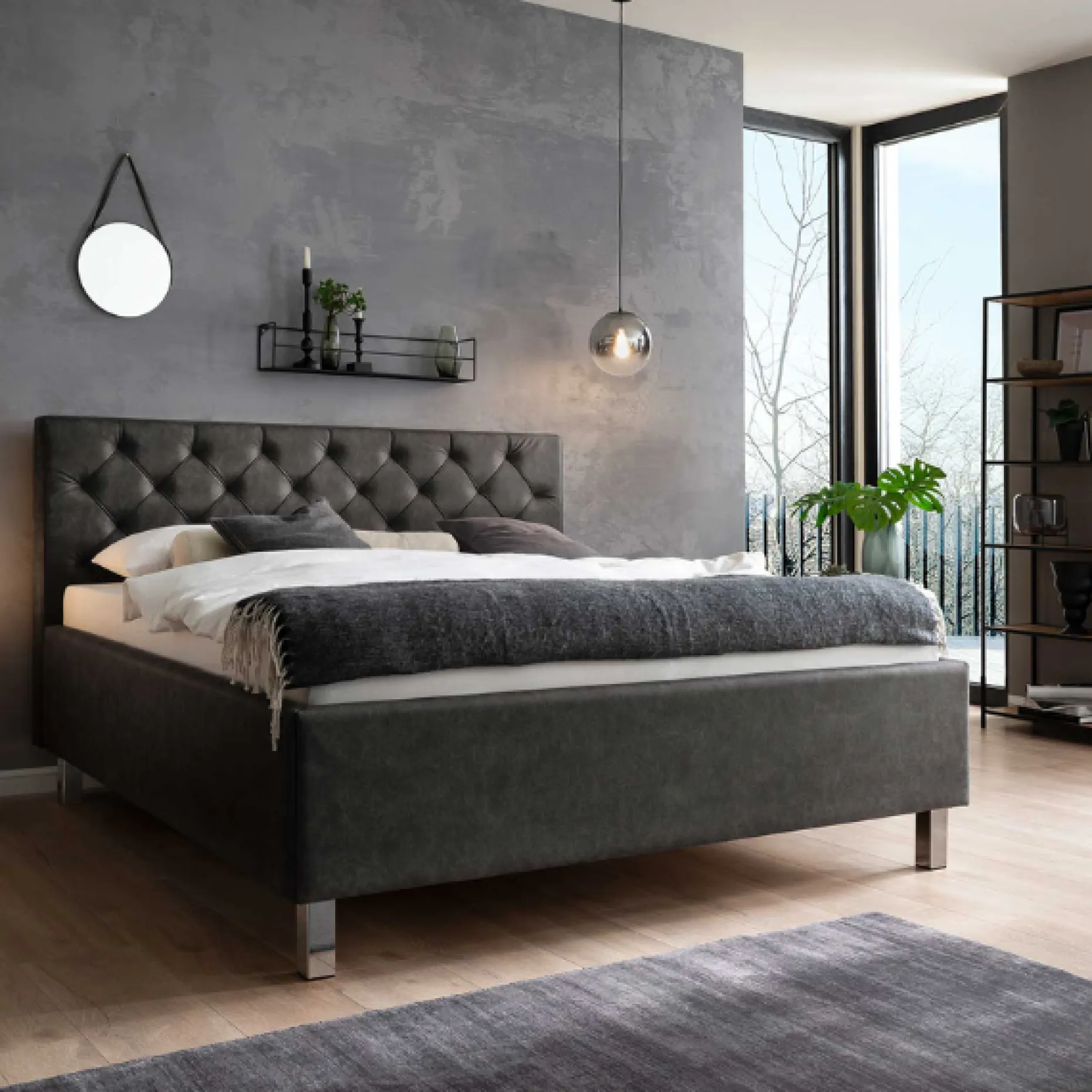 Bett San Marino 180x200cm mit Stauraum Kunstleder - anthrazit/chrom